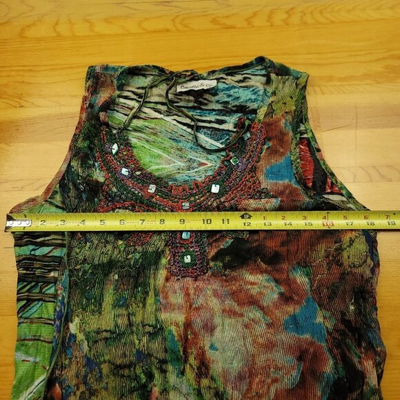 Camille & Co Womens M Printed Art to Wear Dress Lagenlook Crochet Accent - Picture 4 of 9